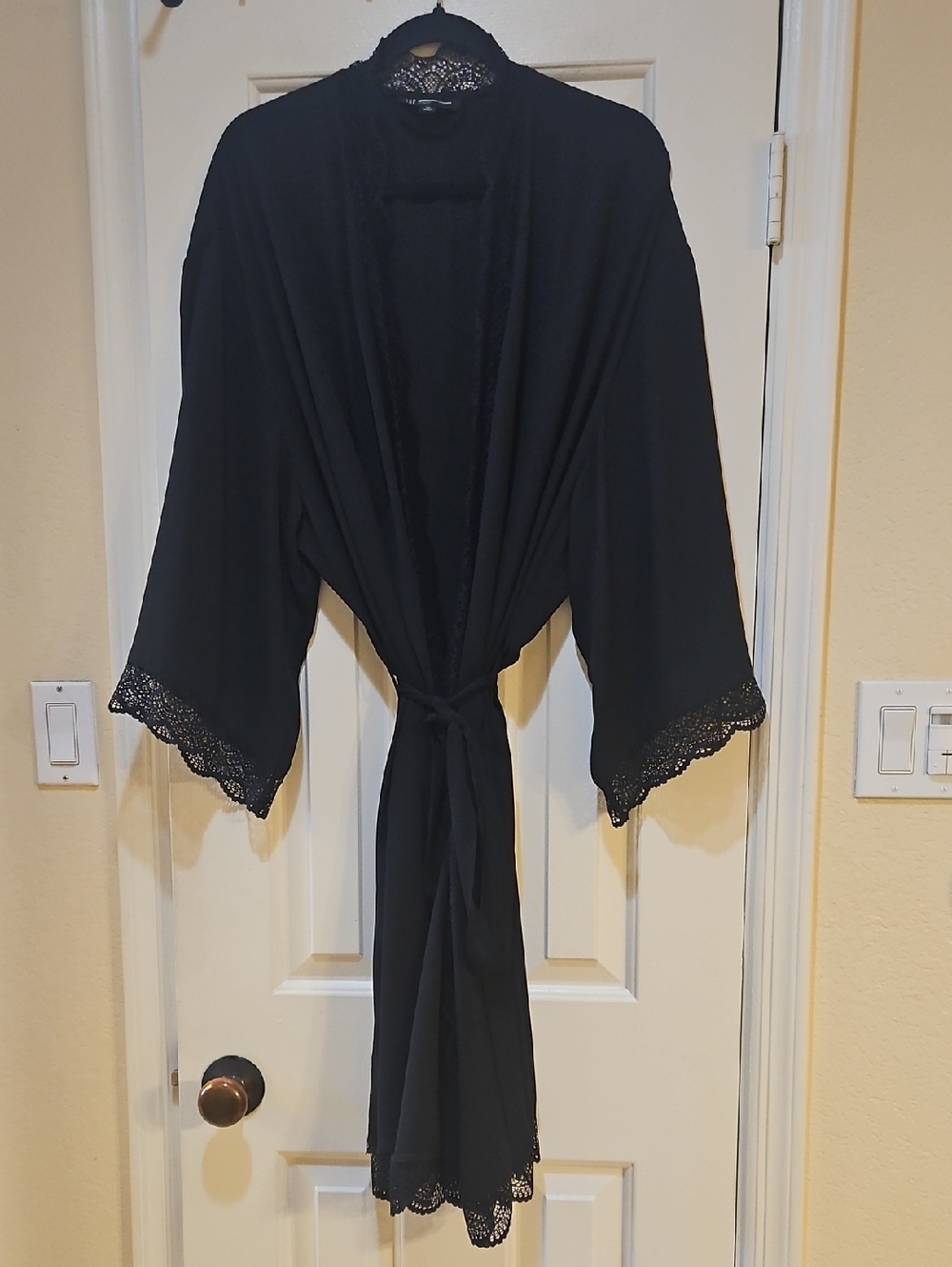 INC International Concepts Black Lace-Trim Kimono-Style Robe